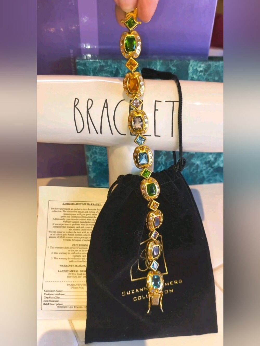 Suzanne Somers 18k Yellow gold/Sterling silver tennis Multi Lab Created bracelet
